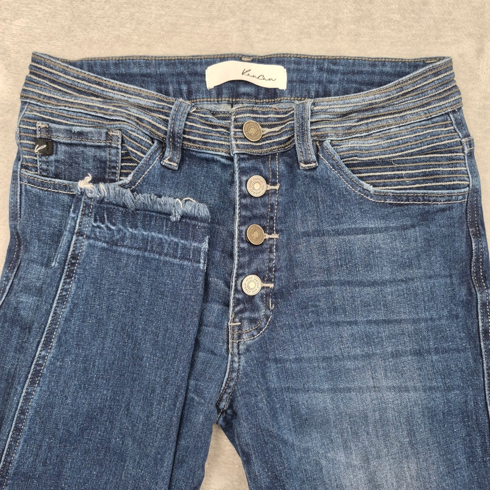 KanCan 9/28 High Rise Skinny Jeans Dark Button Fly Moto Distressed KC6301D Raw